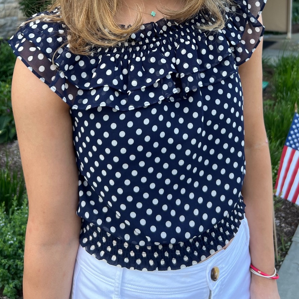 Ralph Lauren women's navy polka dot top
